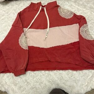 POL OVERSIZED French Terry and Sweater Knit Hooded Top Women’s Medium